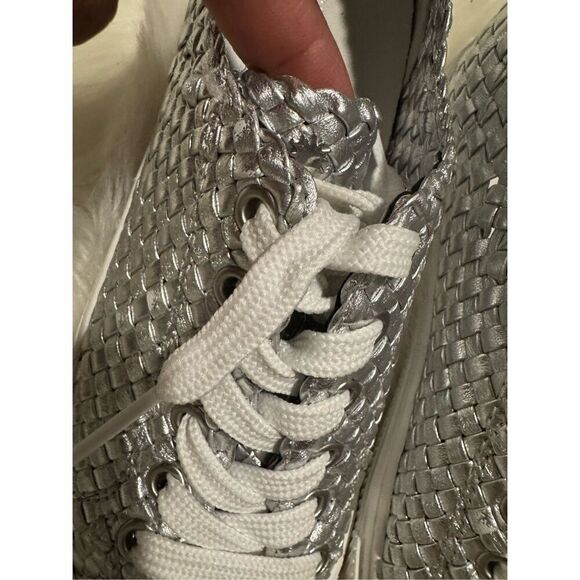 Stuart Weitzman woven metallic leather sneakers silver 38 - Picture 3 of 15